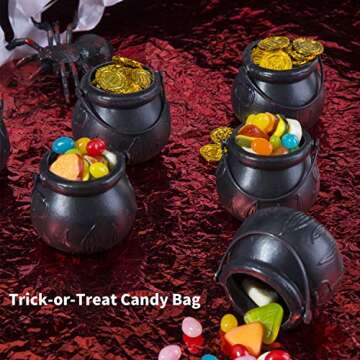 YUNGCHI Black Mini Cauldron,Plastic Witch Cauldron, Witches Cauldron Candy Holder Pot With Handle For Halloween Party Decorations Supplies,Set of 12