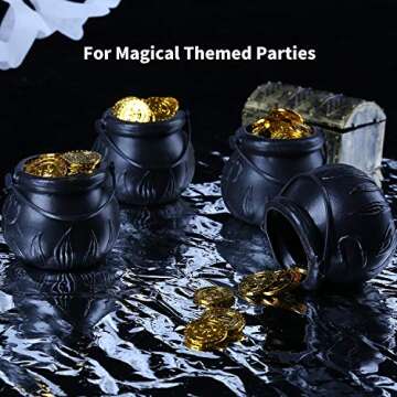 YUNGCHI Black Mini Cauldron,Plastic Witch Cauldron, Witches Cauldron Candy Holder Pot With Handle For Halloween Party Decorations Supplies,Set of 12