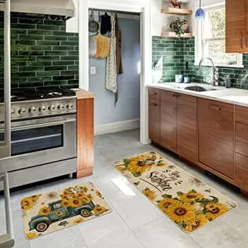 Hexagram Sunflower Kitchen Rugs and Mats Set of 2, Anti Fatigue Kitchen Mats for Floor Non-Slip You ...