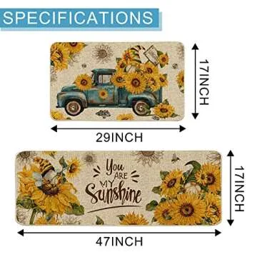 Hexagram Sunflower Kitchen Rugs and Mats Set of 2, Anti Fatigue Kitchen Mats for Floor Non-Slip You are My Sunshine Kitchen Decor Holiday Decorations-17x29 and 17x47 Inch