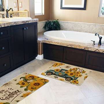 Hexagram Sunflower Kitchen Rugs and Mats Set of 2, Anti Fatigue Kitchen Mats for Floor Non-Slip You are My Sunshine Kitchen Decor Holiday Decorations-17x29 and 17x47 Inch