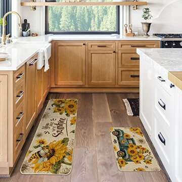 Hexagram Sunflower Kitchen Rugs and Mats Set of 2, Anti Fatigue Kitchen Mats for Floor Non-Slip You are My Sunshine Kitchen Decor Holiday Decorations-17x29 and 17x47 Inch