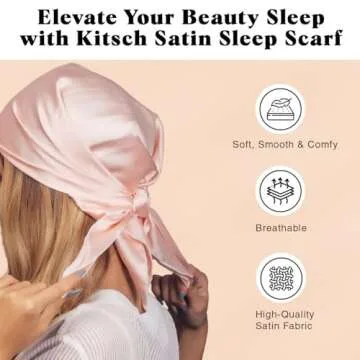 Kitsch Multi-way Satin Head Scarf for Women -Soft Silk Scarf, Head Wrap for Sleeping, Pink Hair Scarf for Women's Hair, Elegant Head Coverings for Women, Silk Bandana for Hair Wrapping at Night, Blush