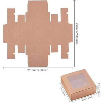 BENECREAT 20 Packs 3.5x3.5x1.2 Square Kraft Paper Gift Boxes Drawer Box with PVC Window Lid for Birt...