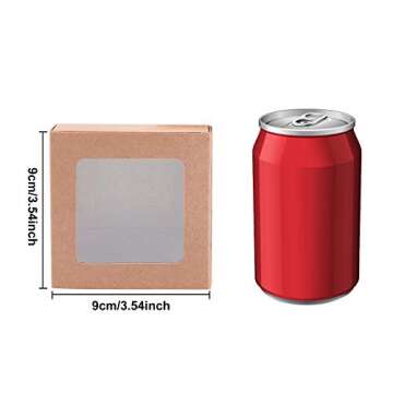 BENECREAT 20 Packs 3.5x3.5x1.2 Square Kraft Paper Gift Boxes Drawer Box with PVC Window Lid for Birthday Party Favor Treats Bakery and Candy