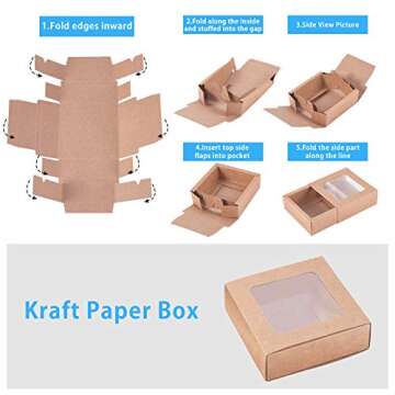 BENECREAT 20 Packs 3.5x3.5x1.2 Square Kraft Paper Gift Boxes Drawer Box with PVC Window Lid for Birthday Party Favor Treats Bakery and Candy