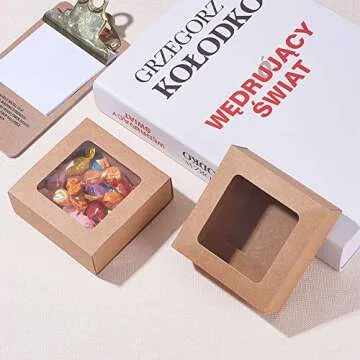 BENECREAT 20 Packs 3.5x3.5x1.2 Square Kraft Paper Gift Boxes Drawer Box with PVC Window Lid for Birthday Party Favor Treats Bakery and Candy