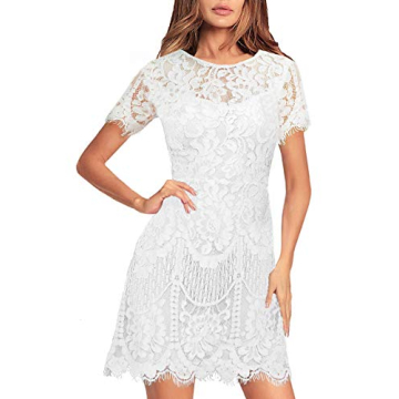 Little White Dress Floral Lace for Women V-Back Vintage Special Occasion Junior Teen Chic A line Wed...