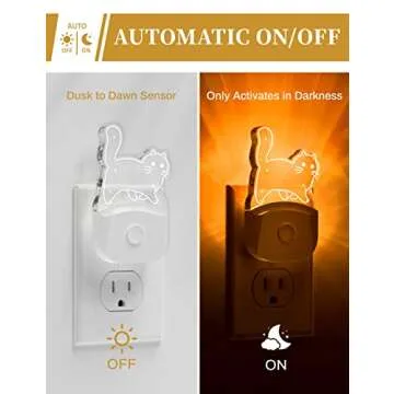 DORESshop Cat Night Light [2 Pack] Color-Changing Kids Night Light, Plug In, Dusk-To-Dawn Sensor, Baby Night Light, 10-Color RGB, Rainbow LED Light For Bathroom, Cute Room Decor,Boys Girls Gift