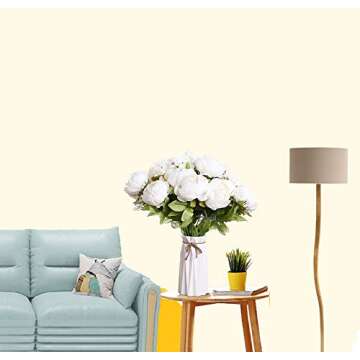 Uworld Artificial Flowers Silk Plastic Fake Peony Flower Vintage Peonies Bouquet DIY Wreath for Home Wedding Centerpieces Décor (Ivory)