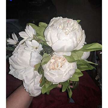 Uworld Artificial Flowers Silk Plastic Fake Peony Flower Vintage Peonies Bouquet DIY Wreath for Home Wedding Centerpieces Décor (Ivory)