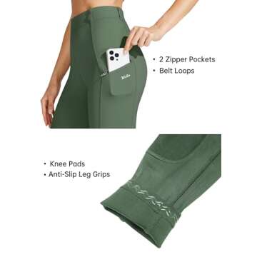 Willit Women's Horse Riding Pants Knee-Patch Equestrian Breeches Horseback Schooling Tights Zipper Pockets