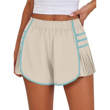 Caracilia Women Running Shorts Flowy Pleated Athletic Shorts Summer High Waisted Tennis Sporty Worko...