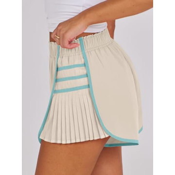 Caracilia Women's High Waisted Pleated Athletic Shorts