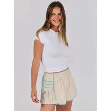 Caracilia Women's High Waisted Pleated Athletic Shorts