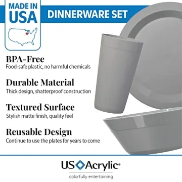 Durable US Acrylic Newport Plastic Dinnerware Set for 4