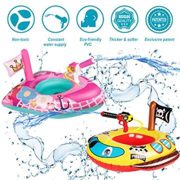 2 Pack Toddler Pool Floats with Squirt Gun, Inflatable Pool Toys for Kids, Pink Flower Princess Floa...
