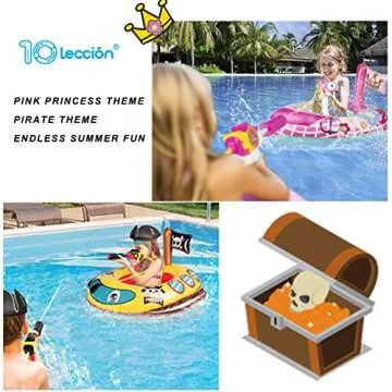 2 Pack Toddler Pool Floats with Squirt Gun, Inflatable Pool Toys for Kids, Pink Flower Princess Floaties for Girls, Blow up Pirate Ship Pool Floats for Child，Baby Water Float Summer Pool Game Toys