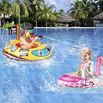 2 Pack Toddler Pool Floats with Squirt Gun, Inflatable Pool Toys for Kids, Pink Flower Princess Floaties for Girls, Blow up Pirate Ship Pool Floats for Child，Baby Water Float Summer Pool Game Toys