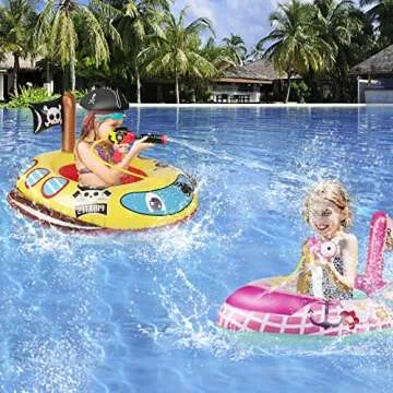 2 Pack Toddler Pool Floats with Squirt Gun, Inflatable Pool Toys for Kids, Pink Flower Princess Floaties for Girls, Blow up Pirate Ship Pool Floats for Child，Baby Water Float Summer Pool Game Toys