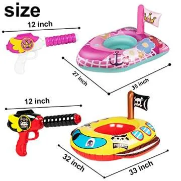 2 Pack Toddler Pool Floats with Squirt Gun, Inflatable Pool Toys for Kids, Pink Flower Princess Floaties for Girls, Blow up Pirate Ship Pool Floats for Child，Baby Water Float Summer Pool Game Toys