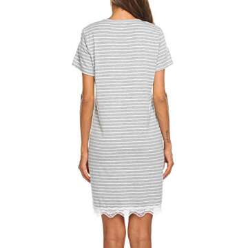 Ekouaer Women's Sleep Shirts Button Down Night Shirt Nightgowns Cotton