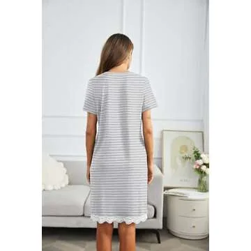 Ekouaer Women's Sleep Shirts Button Down Night Shirt Nightgowns Cotton