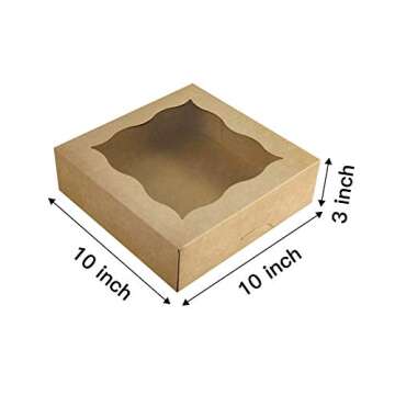 CHERRY 15-Pack Bakery Boxes with PVC Window - 10x10x3 inches, Premium Quality