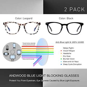 ANDWOOD Blue Light Blocking Glasses for Eye Comfort