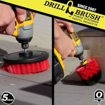 Drill Brush - Outdoor - Cleaning Supplies - Spin Brush - Red Stiff Bristle Scrubber Set - Farm - Hor...