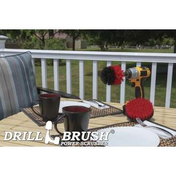Drill Brush - Outdoor - Cleaning Supplies - Spin Brush - Red Stiff Bristle Scrubber Set - Farm - Horse - Barn - Water Trough - Feed Buckets - Concrete Pools - Concrete - Rubber Mat - Fountain - Brick
