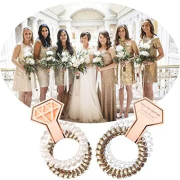 CUTERUI GIFTED Bridesmaid Gifts-8 pack Champagne and White Coil Hair Ties for Bachelorette Party Favors,Bridesmaid Proposal Gifts,Bride Tribe Favors