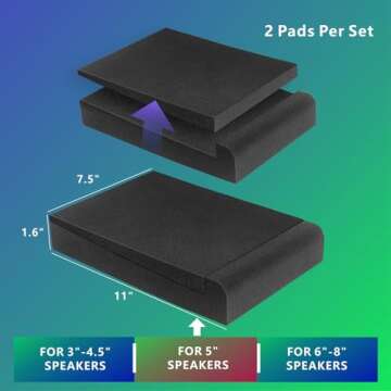 JBER 2 Pack Acoustic Isolation Pads, Studio Monitor Speaker Isolation Foam Pads, High Density Acoustic Foam Suitable for 5" Inch Speakers for Sound Improvement Prevent Vibrations