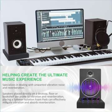 JBER 2 Pack Acoustic Isolation Pads, Studio Monitor Speaker Isolation Foam Pads, High Density Acoustic Foam Suitable for 5" Inch Speakers for Sound Improvement Prevent Vibrations