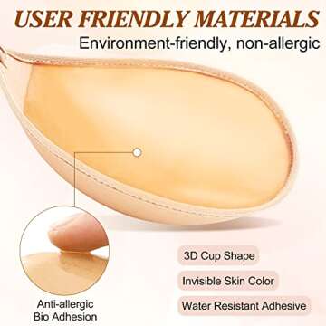 Ticoni Adhesive Bra Invisible Sticky Strapless Push up Reusable Silicone Covering Nipple Bras for Backless Dress with Nipple Covers Beige and Black