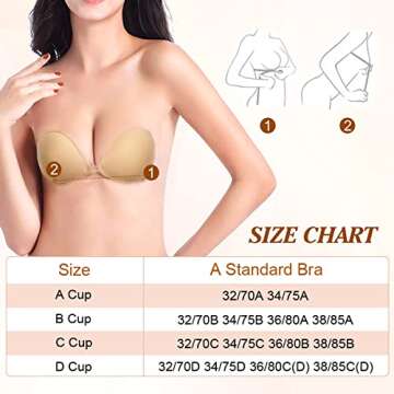 Ticoni Adhesive Bra Invisible Sticky Strapless Push up Reusable Silicone Covering Nipple Bras for Backless Dress with Nipple Covers Beige and Black
