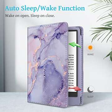 Fintie Stand Case for 6" All-New Kindle (11th Generation-2024/2022 Release) - PU Leather Cover with Auto Sleep/Wake Card Slot & Hand Strap for Kindle 2024/2022 11th Generation e-Reader, Lilac Marble