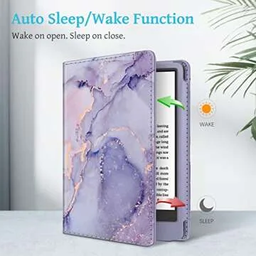 Fintie Stand Case for 6" All-New Kindle (11th Generation-2024/2022 Release) - PU Leather Cover with Auto Sleep/Wake Card Slot & Hand Strap for Kindle 2024/2022 11th Generation e-Reader, Lilac Marble