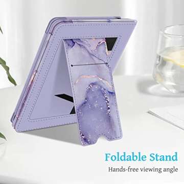 Fintie Stand Case for 6" All-New Kindle (11th Generation-2024/2022 Release) - PU Leather Cover with Auto Sleep/Wake Card Slot & Hand Strap for Kindle 2024/2022 11th Generation e-Reader, Lilac Marble