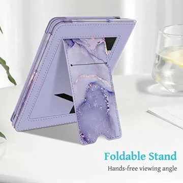 Fintie Stand Case for 6" All-New Kindle (11th Generation-2024/2022 Release) - PU Leather Cover with Auto Sleep/Wake Card Slot & Hand Strap for Kindle 2024/2022 11th Generation e-Reader, Lilac Marble