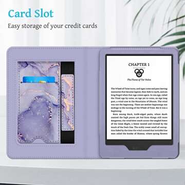 Fintie Stand Case for 6" All-New Kindle (11th Generation-2024/2022 Release) - PU Leather Cover with Auto Sleep/Wake Card Slot & Hand Strap for Kindle 2024/2022 11th Generation e-Reader, Lilac Marble