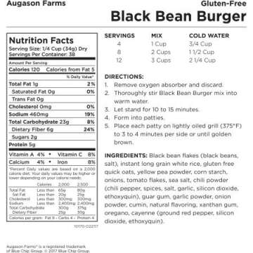 Augason Farms Gluten-Free Black Bean Burger 46 oz