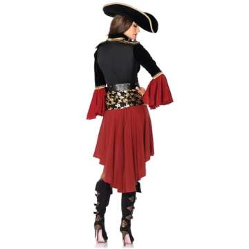 Leg Avenue Women's 2 Pc Cruel Seas Pirate Captain Dress Adult Sized Costumes, Black/Burgundy, Large ...