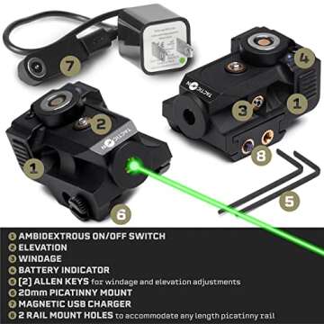 BattleBeam V1 Green Laser Sight | Rifle or Handgun | Weaver or Picatinny Rail | Blue Dot Lazer Sight...