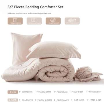 UNILIBRA King Comforter Set 7 Pieces Bed in a Bag - Taupe King Soft Bed Set for All Seasons - Cationic Dyeing Bedding Comforter Sets with Comforter, Flat Sheet, Fitted Sheet, Pillowcases & Shams