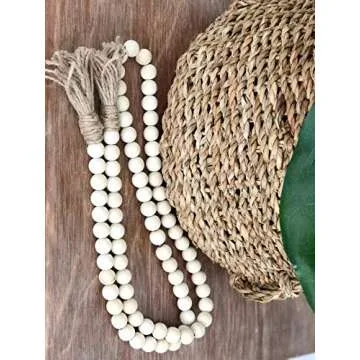 PINSUKO Natural Wood Bead Garland Set with Tassels, Farmhouse Beads, 57 Inches