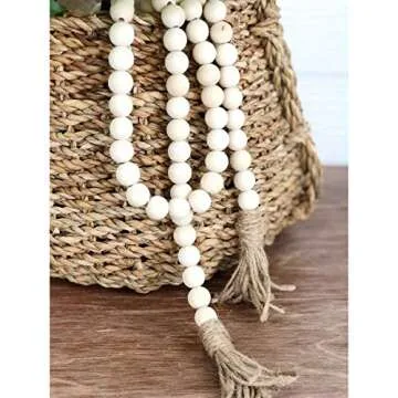 PINSUKO Natural Wood Bead Garland Set with Tassels, Farmhouse Beads, 57 Inches
