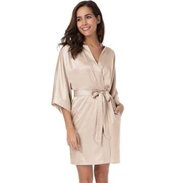 SIORO Women Kimono Robe Short Silk Bathrobe Pure Satin Bride Bridesmaid Loungewear Lightweight Sleep...