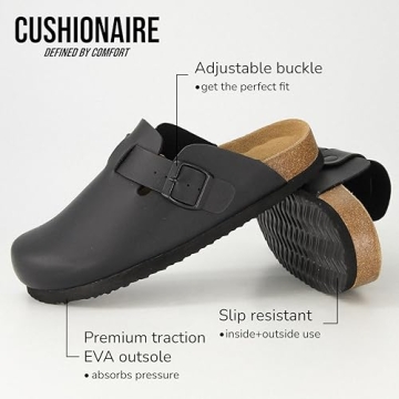 CUSHIONAIRE Hana Womens Clogs | Comfortable Vegan Suede Clogs for Women | Slip On Potato Shoes with Cork Footbed & Arch Support| Black 8.5