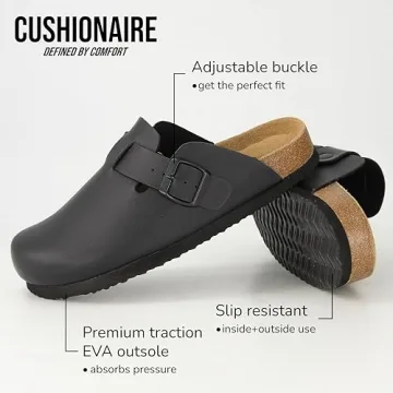 CUSHIONAIRE Hana Womens Clogs | Comfortable Vegan Suede Clogs for Women | Slip On Potato Shoes with Cork Footbed & Arch Support| Black 8.5